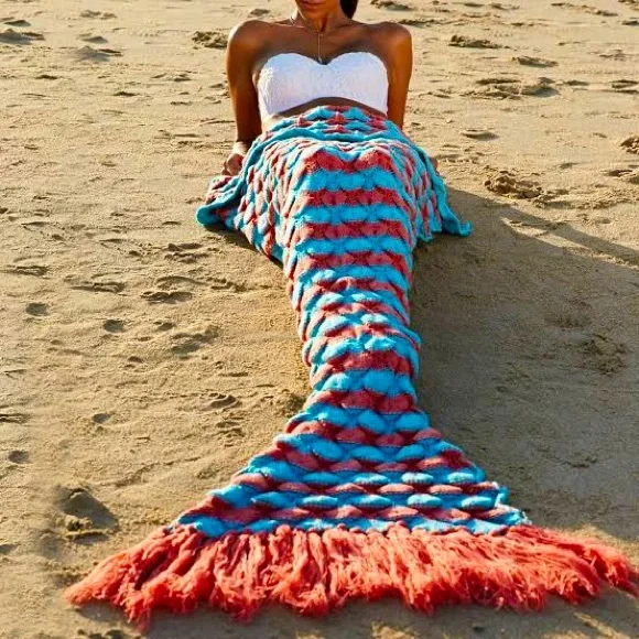 🎁New Mermaid Tail Blanket Crochet Mermaid Blanket for Adult - Picture 1 of 2